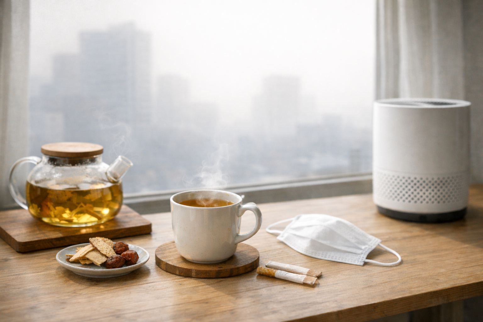 미세먼지 심한 날 실내 차 한잔과 생활관리 이미지