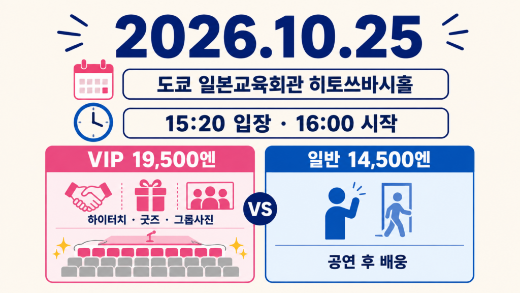 2026 LEE YIKYUNG SHOW 도쿄 공연 일정과 VIP·일반 티켓 혜택 차이를 정리한 그래픽